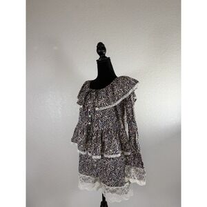 By Anthropologie Victoriana Ruffle-Collar Top And Shorts Set Women Floral Sz XXS